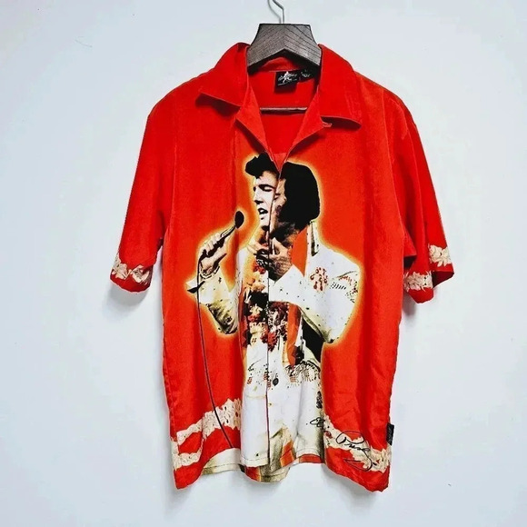 Elvis Presley vintage rare button front Hawaiian photo shirt Large - Picture 4 of 11